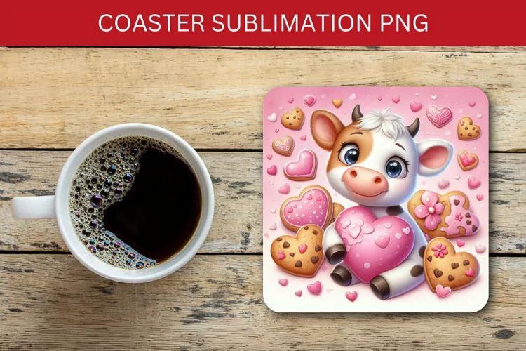 valentine square coaster - baby cow