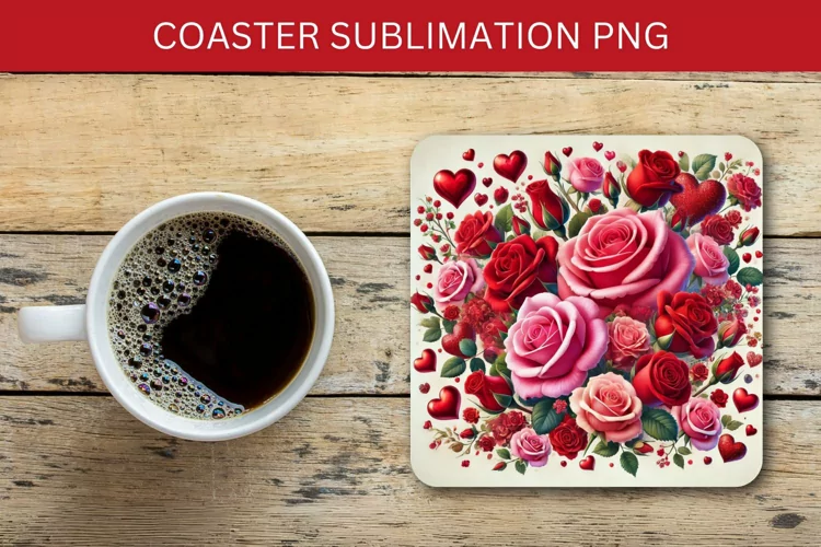 valentine square coaster - roses