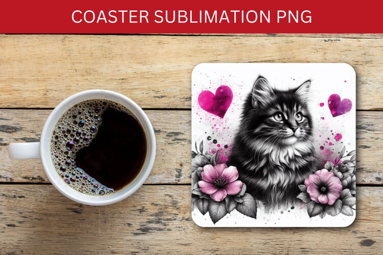 square coaster - love cat example image 1