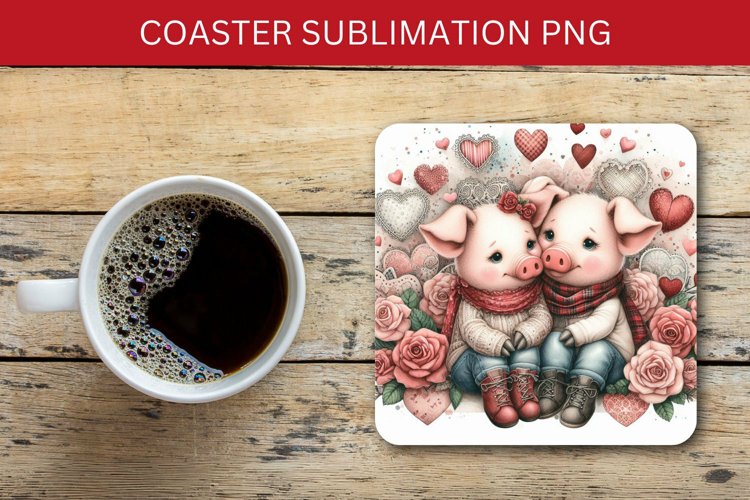 valentine square coaster - pig