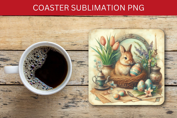 square coaster - vintage rabbit bunny easter