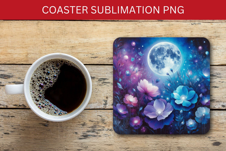square coaster - cosmic floral moon