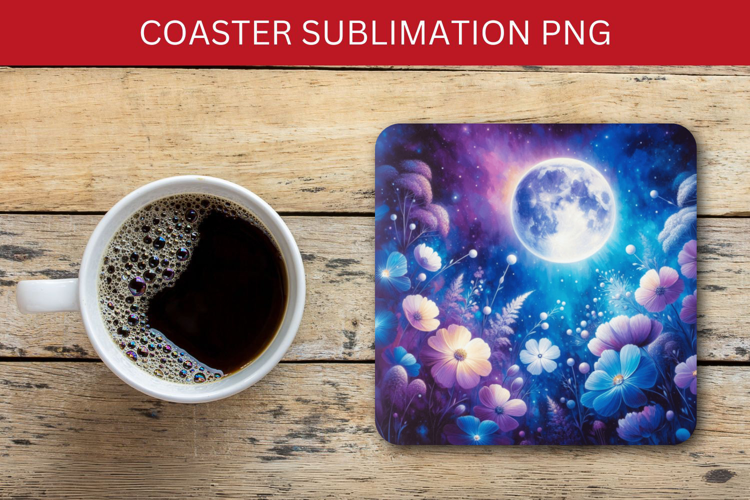 square coaster - cosmic floral moon