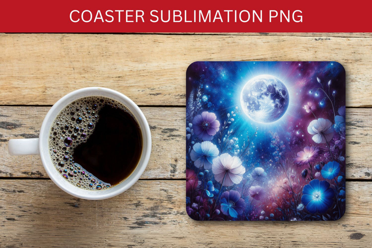 square coaster - cosmic floral moon