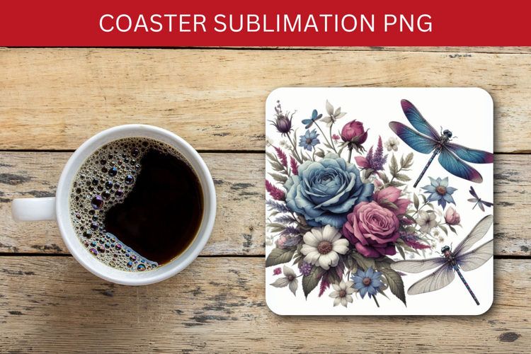 square coaster - floral dragonfly