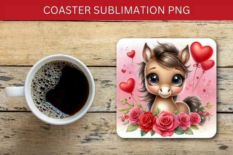 valentine square coaster - baby horse