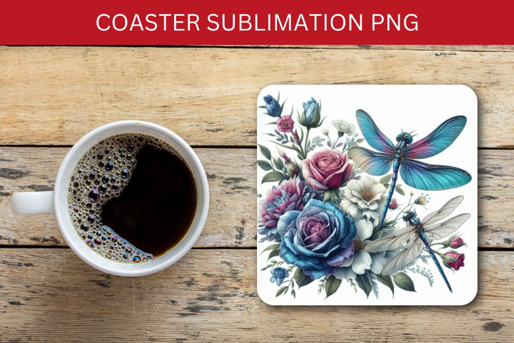 square coaster - floral dragonfly