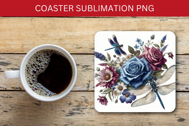 square coaster - floral dragonfly