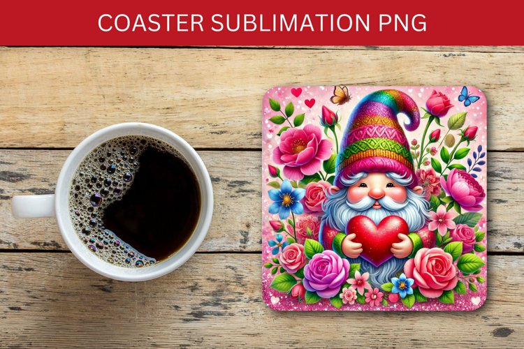 valentine square coaster - floral gnome example image 1