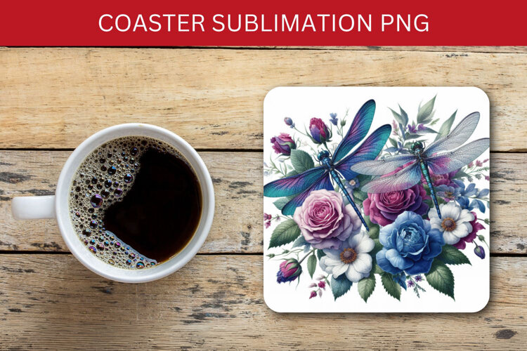 square coaster - floral dragonfly example image 1
