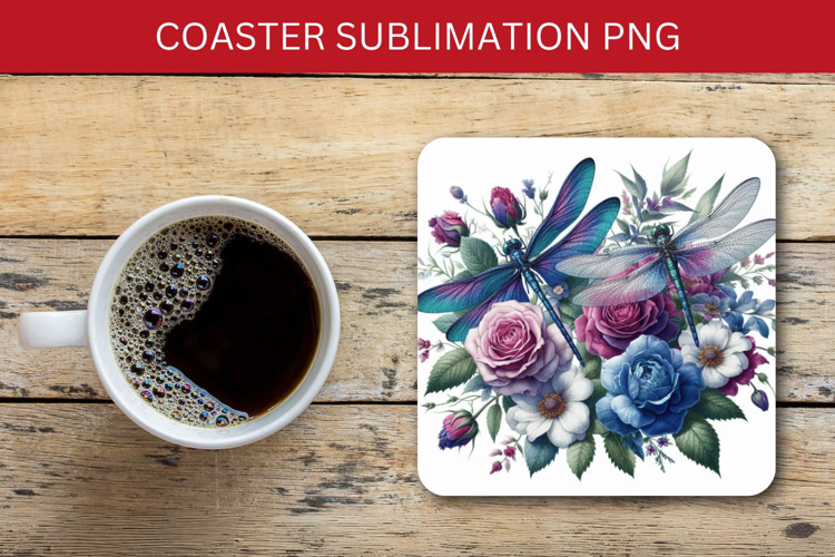 square coaster - floral dragonfly