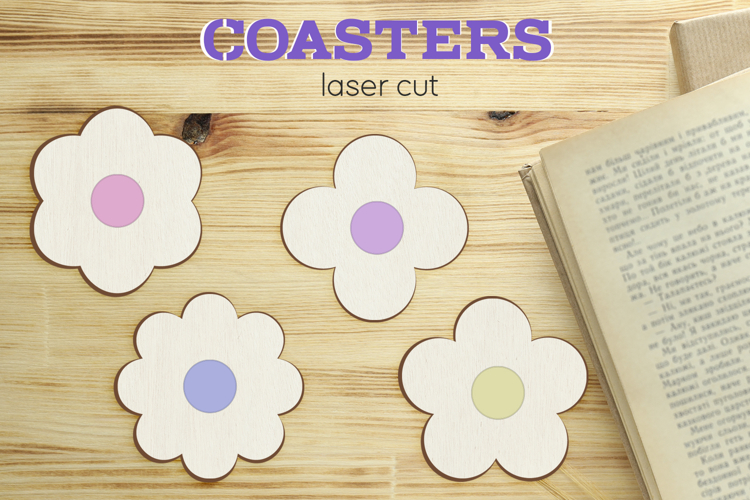 Cute flower coaster laser cut, Wooden coaster