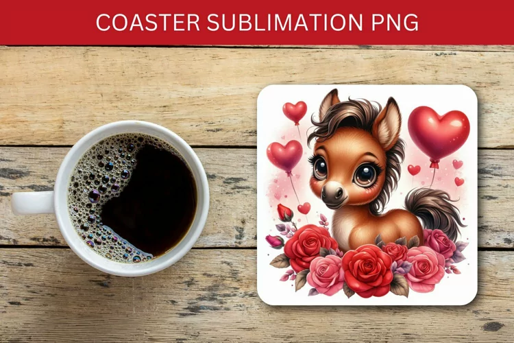 valentine square coaster - baby horse