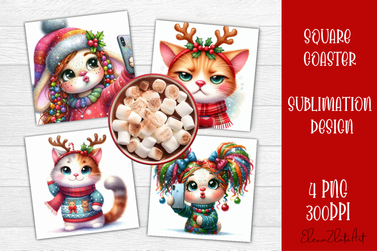 Funny Christmas Coaster Design | animal Square Coaster