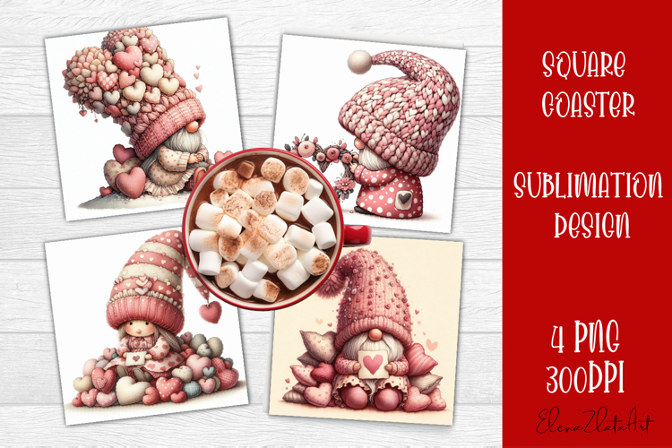 Valentines Gnome. Cute Gnome and pink roses Square Coaster