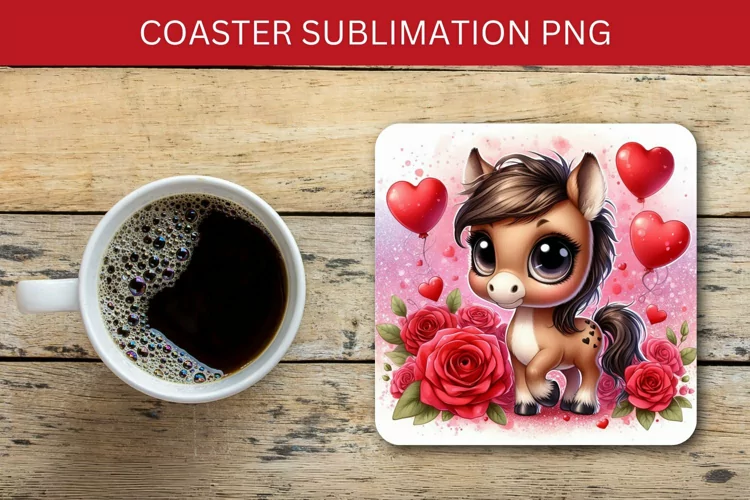 valentine square coaster - baby horse