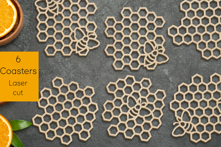 Honey comb coasters svg, Kitchen decor laser cut