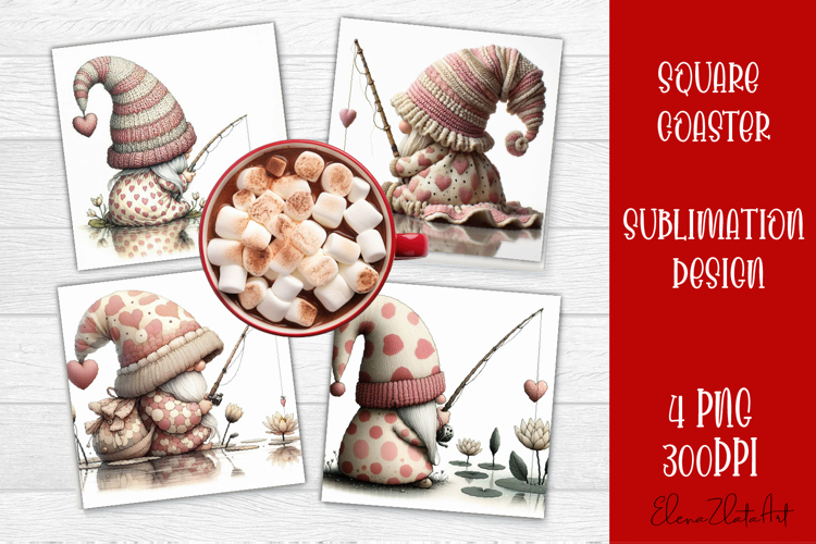 Valentines Gnome. Cute Gnome and pink roses Square Coaster