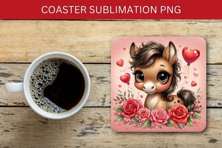 valentine square coaster - baby horse