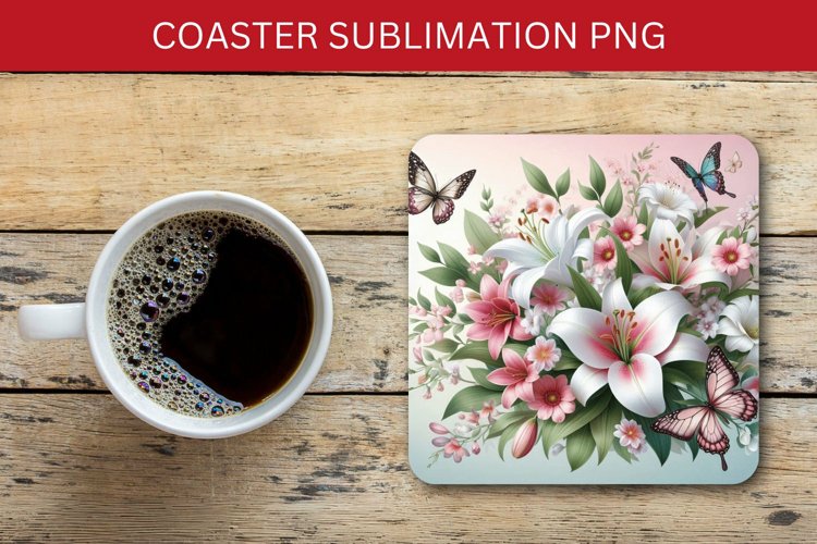 spring square coaster - lilies
