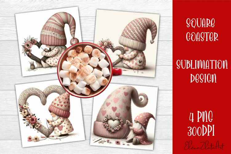 Valentines Gnome. Cute Gnome and pink roses Square Coaster