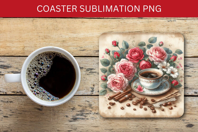 square coaster - floral coffee example image 1