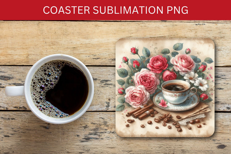 square coaster - floral coffee