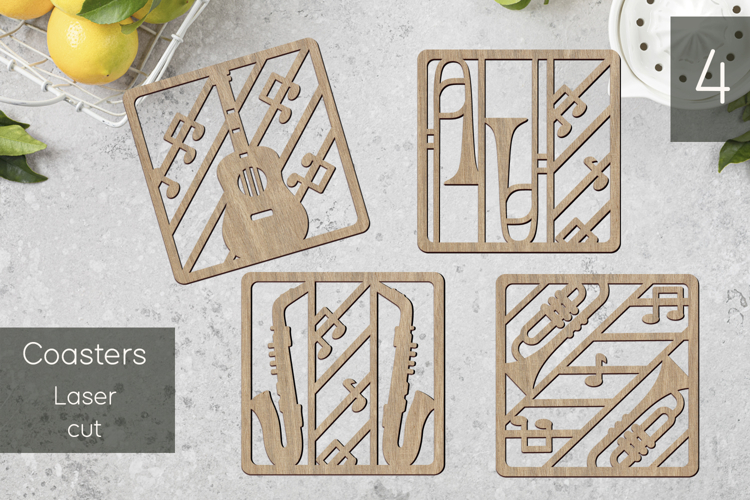 Music Coasters svg laser cut, Guitar coaster
