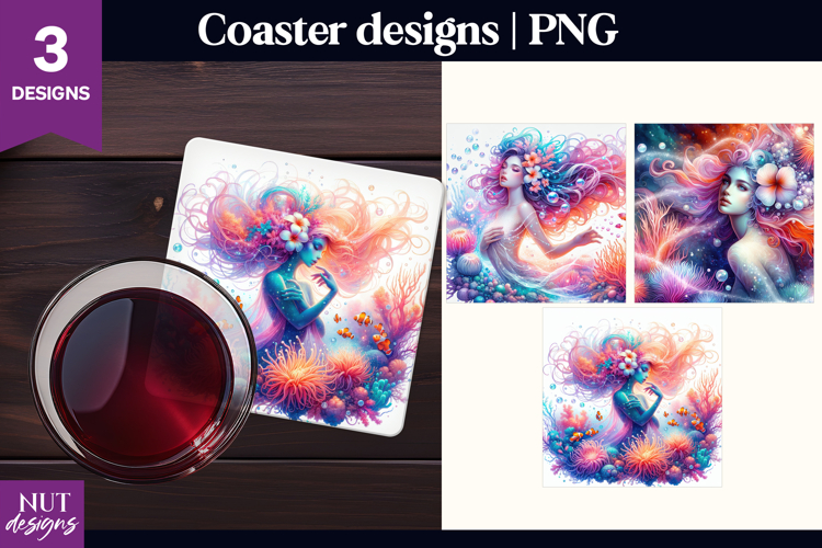 Ocean Goddess Coaster Colorful Mermaid Coaster PNG
