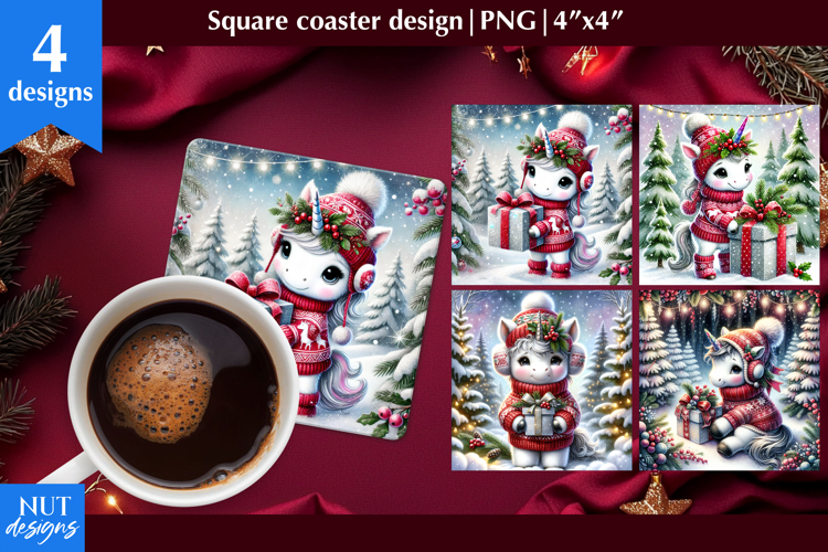 Christmas coaster Christmas animals , Christmas Unicorn Gift