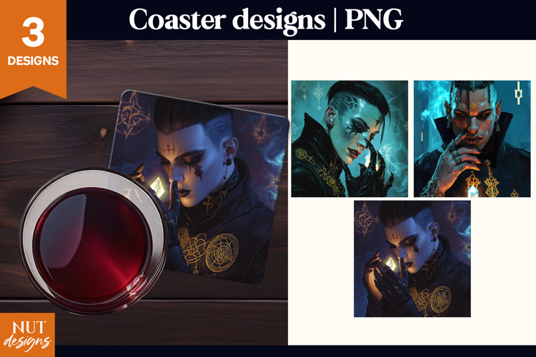 Dark Gothic Halloween Coasters Mystic Sorcerer Coaster PNG