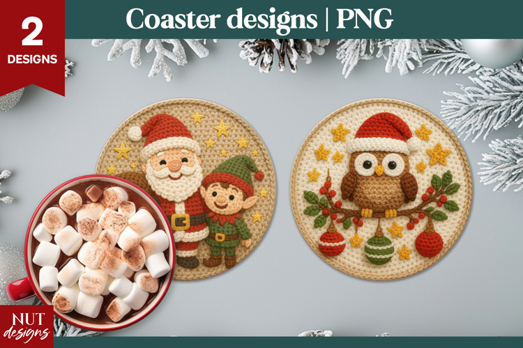 Christmas coaster Crochet Christmas Owl Santa Claus Elf