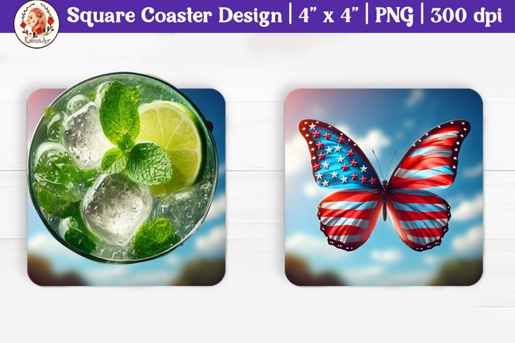 Patriotic Sublimation Coaster, Square Coaster, Butterfly example image 1