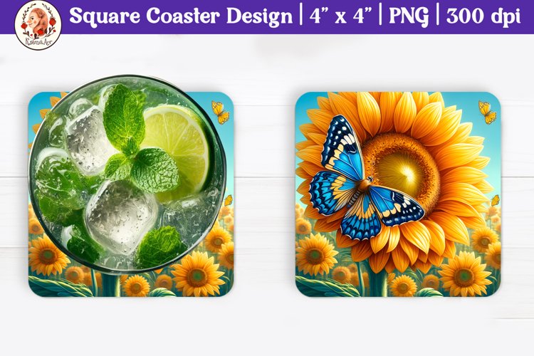 Sunflower and Butterfly Coaster, Square Coaster example image 1