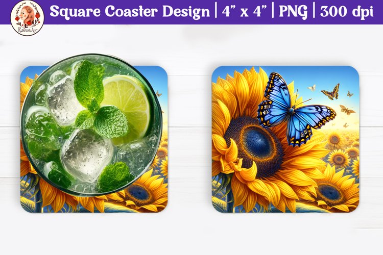 Sunflower and Butterfly Coaster, Square Coaster