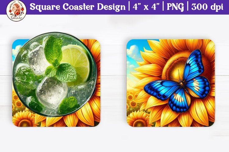 Sunflower and Butterfly Coaster, Square Coaster