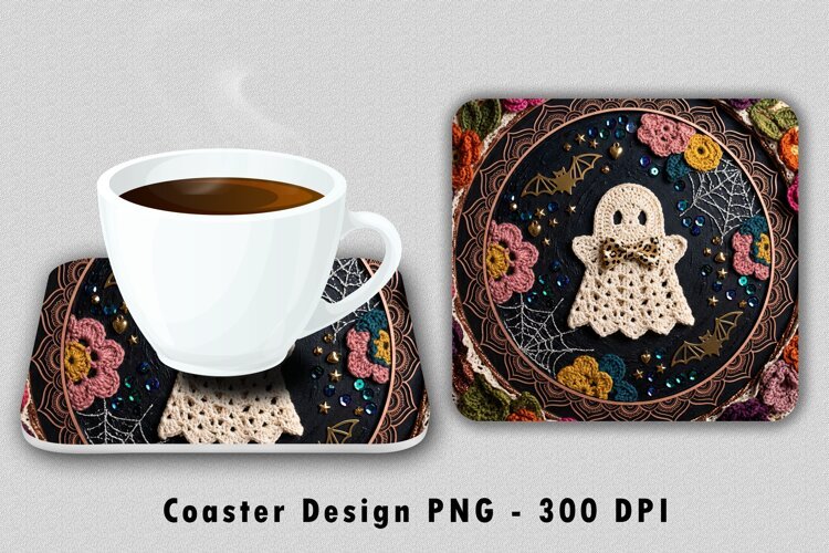 Crochet Ghost Coaster Sublimation PNG 300 DPI example image 1