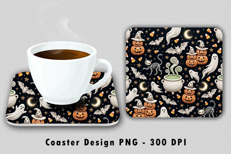Spooky Halloween Witch Cauldron Coaster Sublimation PNG 300 example image 1