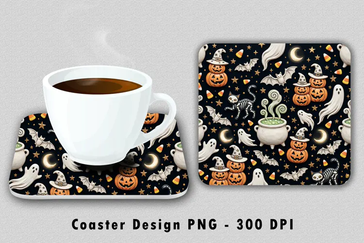 Spooky Halloween Witch Cauldron Coaster Sublimation PNG 300
