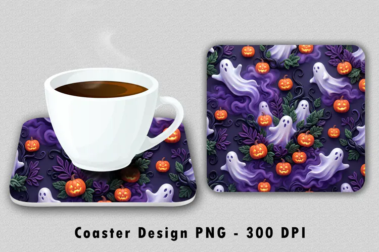 Spooky Halloween Ghost Pumpkin Coaster Sublimation PNG 300 D