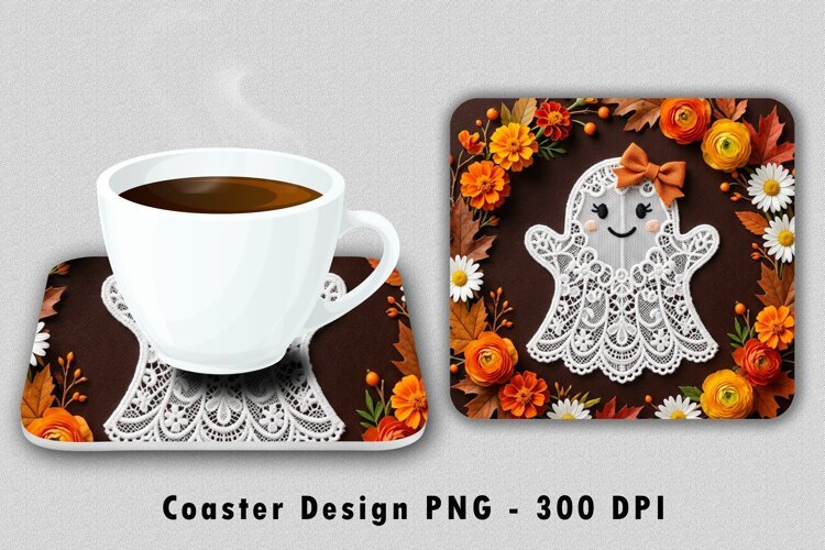 Cute Lace Ghost Coaster Sublimation PNG 300 DPI example image 1