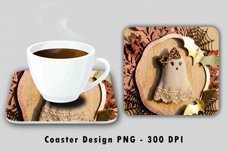 Cute Ghost Coaster Sublimation PNG 300 DPI example image 1