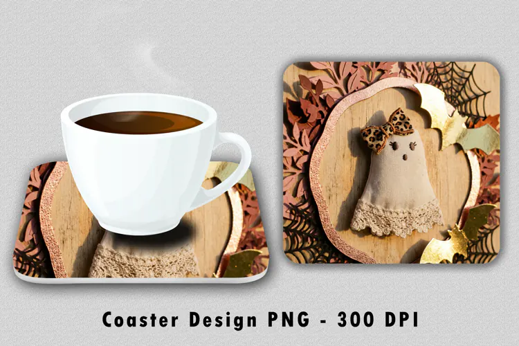 Cute Ghost Coaster Sublimation PNG 300 DPI