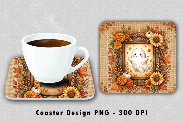 Cute Ghost Fall Coaster Sublimation PNG Design 300 DPI example image 1
