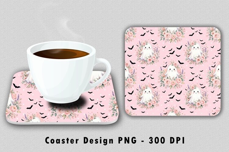 Pink Pastel Floral Ghost Coaster PNG Sublimation 300 DPI example image 1