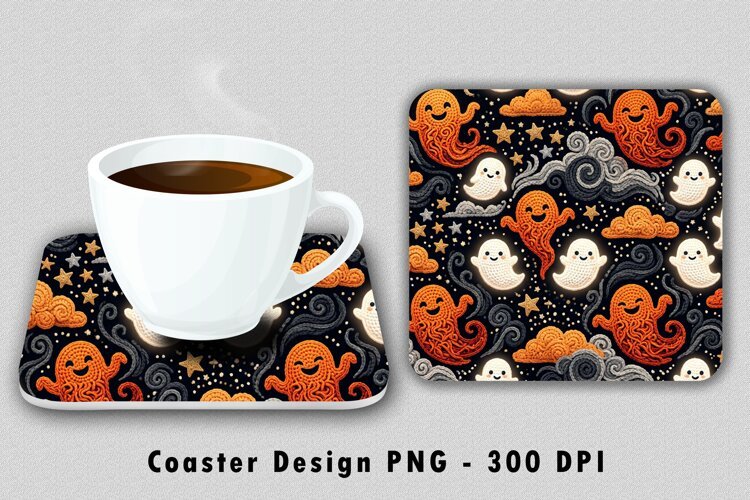 Crochet Spooky Ghost Coaster Sublimation PNG example image 1
