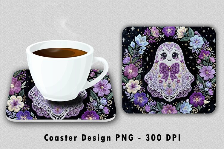 Purple Ghost Floral Square Coaster PNG example image 1
