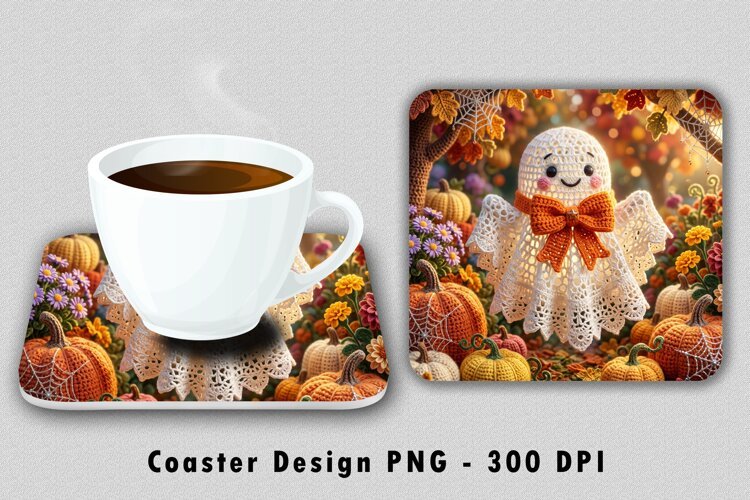 Crochet Ghost Fall Square Coaster PNG example image 1