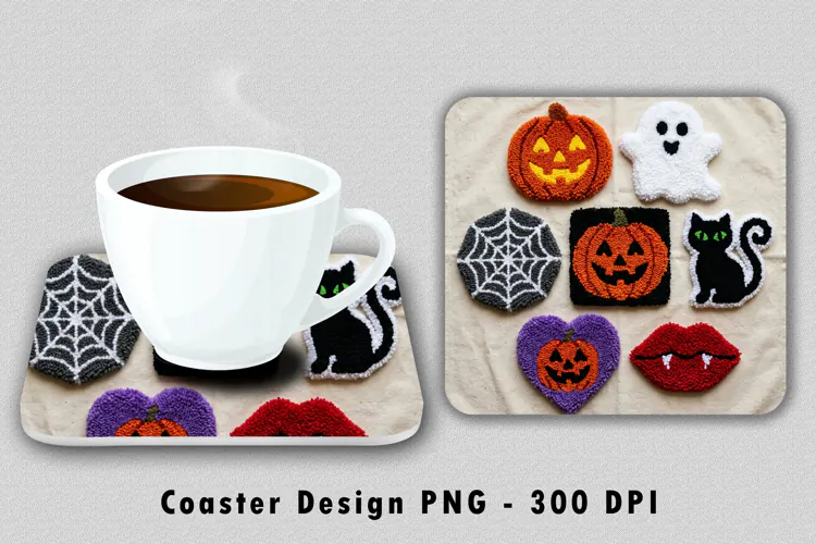 Spooky Punch Needle Coaster Design PNG