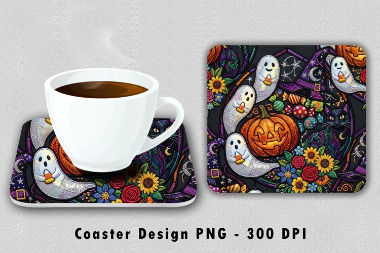 Stained Glass Ghost Coaster PNG example image 1